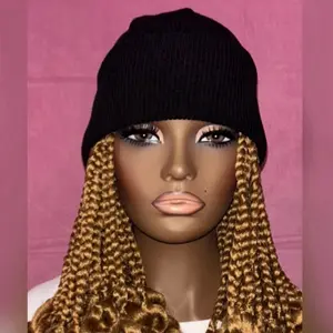 Women's Custom Made 10" Honey Blonde Box Braids with Curly Ends Wig Hat for Stylish Look