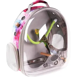 Pink Bird Carrier Backpack with Perch - Bubble Backpack for Birds Conures, Budgies and Small Parrots, Ideal for Vet and Outdoor Adventures (Galaxy Blue, Large)