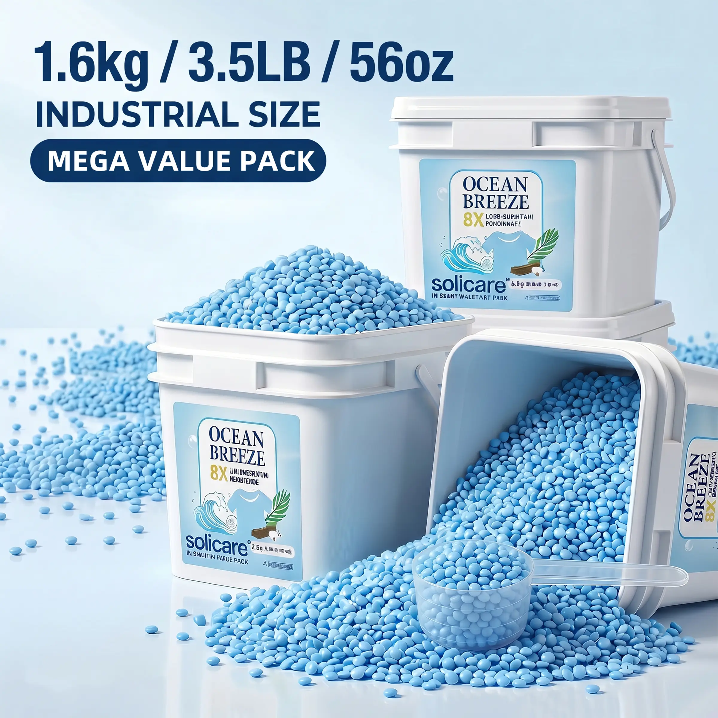 Solicare Laundry Scent Booster Beads, In-Wash Fragrance Pellets, 8X Long-Lasting Freshness, Odor Eliminator, HE Compatible, 1.6kg Per Tub (3.5LB/56oz), Fits All Washing Machines.(D)