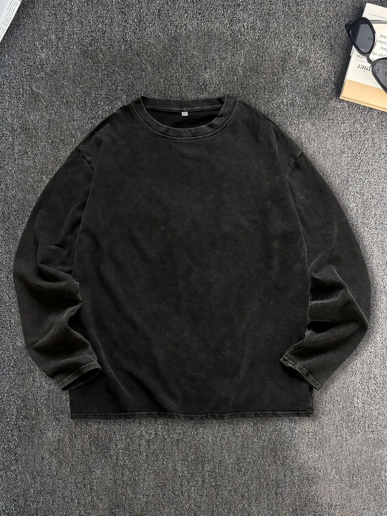 Men's Washed Vintage Big Size Round Neck Long Sleeve T-Shirt, Casual Fashion Tee for Everyday Wear, Comfortable and Stylish Clothing, Menswear, Casual Loose Sleeve, Clothes Men