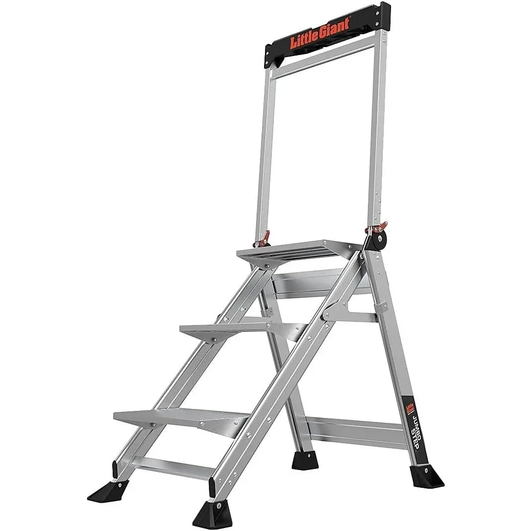 Little Giant Ladders Jumbo Step, Foldable 3-Step Stool, 2.2-Ft Aluminum, with Platform Steps, Handrail, and Tool Tray, 375 lb Load Capacity, Type 1AA, 8.7-Ft Reach, (11903)