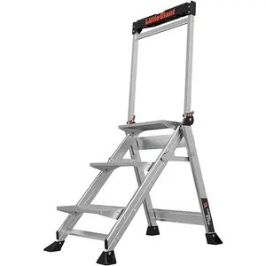 Little Giant Ladders Jumbo Step, Foldable 3-Step Stool, 2.2-Ft Aluminum, with Platform Steps, Handrail, and Tool Tray, 375 lb Load Capacity, Type 1AA, 8.7-Ft Reach, (11903)