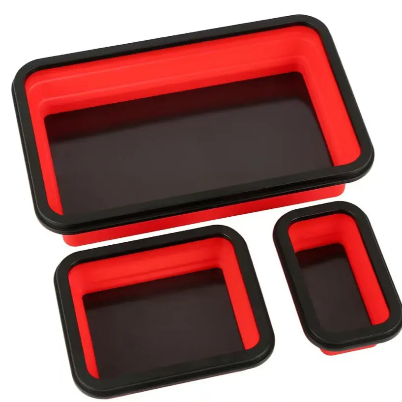 3 Piece Magnetic Foldable Tray Set, Durable Silicone Trays for Organizing Screws and Tools, Space-Saving Design with Strong Magnets