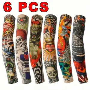 Tattoo Arm Sleeves 6 Pack Seamless Sun Protection Sleeves for Outdoor Cycling Riding Cooling UV Protection Arm Covers Fashion Temporary Tattoo Sleeves Unisex Stretchable Arm Sleeves for Sports Driving Hiking