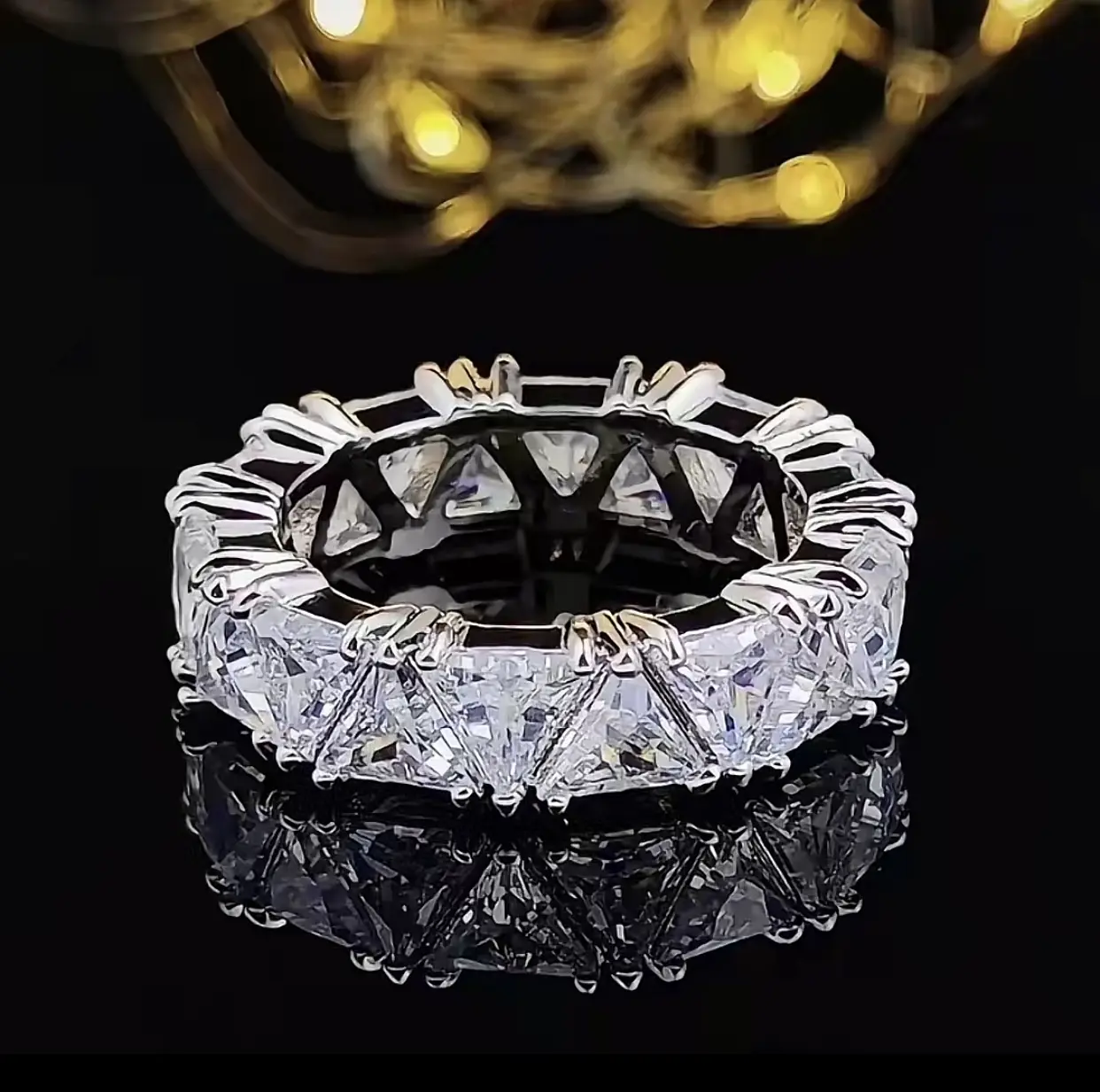 Women's Luxury Triangular Geometric Statement Ring - 316L Medical-Grade Stainless Steel, Hypoallergenic, Durable, Bling Zirconia, Fashion-Forward Female Accessory, Affordable, Ring Stack, Meaningful Gifts for Birthdays, Christmas, Daily Wear