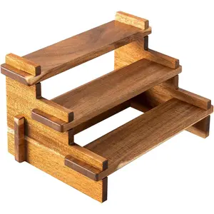 Wood Tiered Spice Rack Shelf Organizer for Cabinet, Small Cupcake Stand, Spice Racks Risers for Inside Cabinets, Wooden Pantry Spice Jar Rack, Seasoning Perfume Cologne Fragrance 3 Tier Display