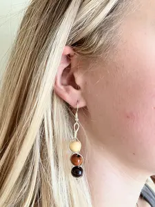 Wire Wrapped Wood Bead Dangle Earrings - Handmade Lightweight Casual Earrings