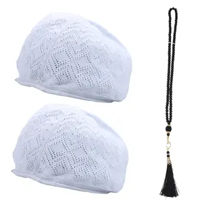 3PCS Hats for Men - Prayer Cap, Handicraft Taqiyah, Muslim Tasbih, Prayer Beads
