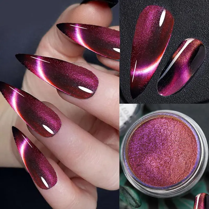 1Jar 9D Sparkly Chameleon Magnetic Nail Powder Cat Eye Effect Chrome Nail Pigment 0.5g Holographic Glitter Cat Eye Magnet Powder
