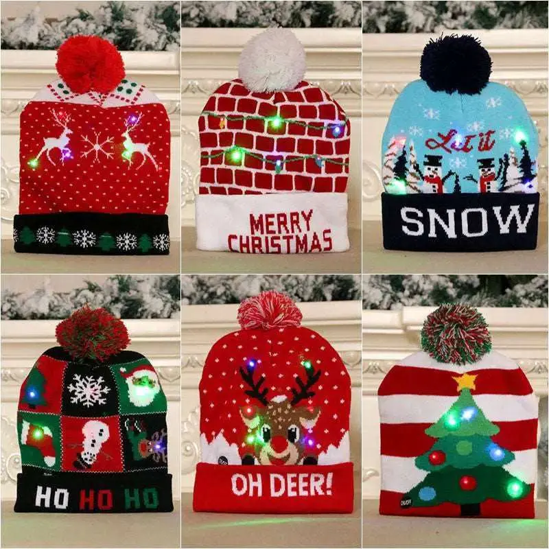 Light Up Knitted Christmas Beanie with Built-in LED Lights