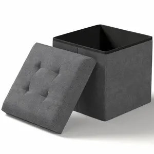 15 Inches Small Folding Storage Ottoman Cube, Storage Footrest, Foot Rest Stool, Toy Box, for Living Room, Bedroom, Dorm, Hallway, Entryway