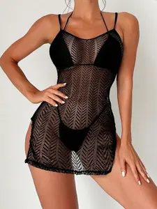 2026 Women's Mesh Swimwear Cover-Up Swimsuit Cover Up with Thin Straps, Deep V Neck Design, Lightweight Breathable Fabric for Beach and Pool Holidays Swimwear Coverups