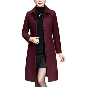 Women's Wool Trench Coat Winter Long Thick Overcoat Walker