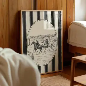 Vintage Western Cowboy Poster Trendy Cowgirl Wall Art Retro Black Art