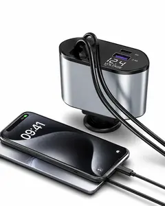 120W Fast Charging 4-in-1 Cable Cigarette Lighter Power Adapter USB-C