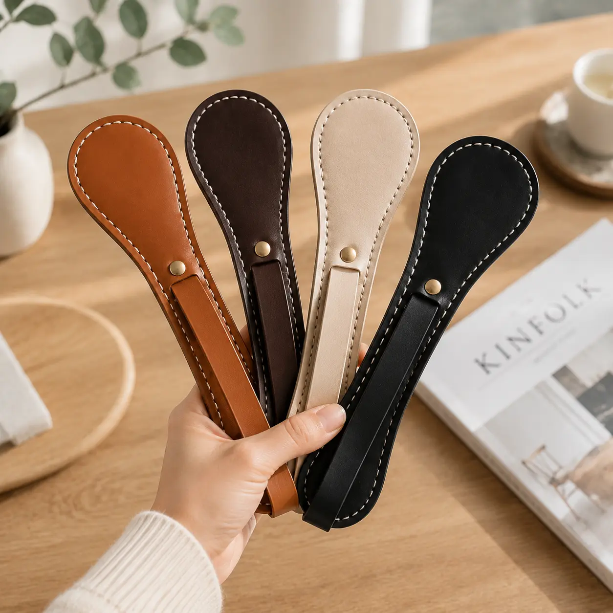 Handmade Leather Paddle Tool - Black, Brown Solid Home & Workshop Accessory, No Battery Needed Handheld Leather Utility Tool for Everyday Use