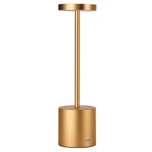 MeHiMe LED Rechargeable Table Lamp,Cordless Desk Lamp Portable Table Light Battery Powered Gold Type-C 5000mAh 3 Color Stepless Dimming for Restaurant,Outdoor,Study,Dorm,Bedroom (13.4IN)