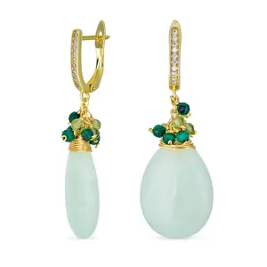 Multi Color Crystal Bead Wire Wrap Black Pink Green Teardrop Drop Earrings 14K Gold Plated