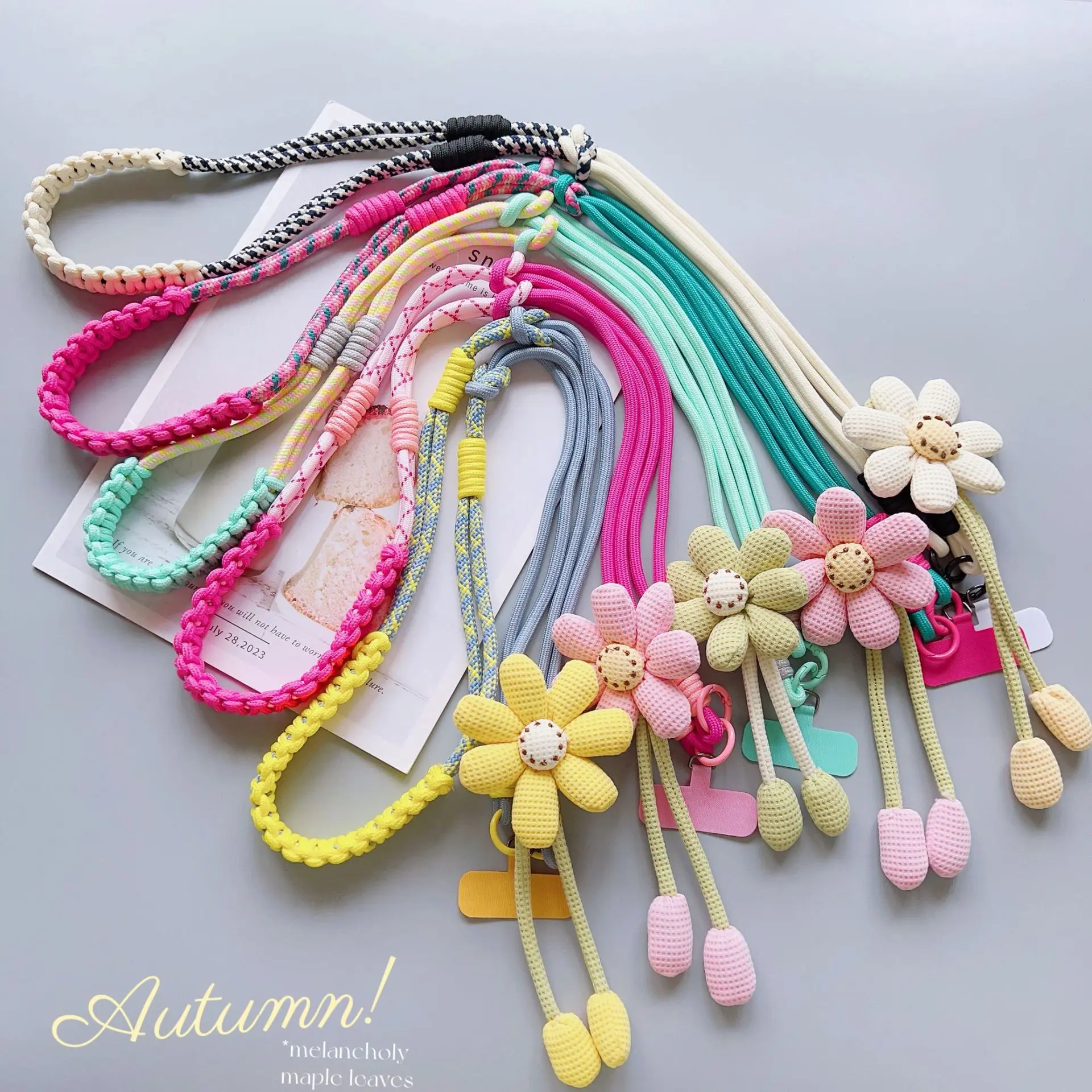 1PCS Dopamine Multicolor Sunflower Decor Woven Phone Crossbody Strap, Adjustable Detachable Shoulder Lanyard, Outdoor Anti-Lost Chain for Cellphone Camera