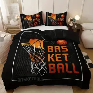 High-Definition Basketball Print Bedding Set, Polyester Material, 1 Fitted Sheet + 2 Pillowcases, All Seasons Home Dorm Fashion Design