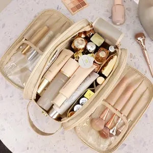 Women's Travel Toiletry Bag Multi-Compartment Stowable Brushes for Toiletries Makeup Ideal for Camping Bathroom travel Use