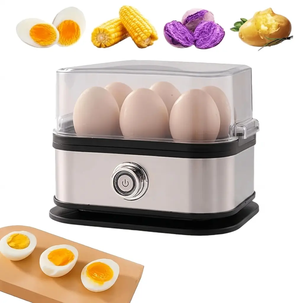 6-Egg Electric Rapid Egg Cooker & Steamer with Auto Shut-Off | Stainless Steel Breakfast Maker for Soft, Medium & Hard Boiled Eggs