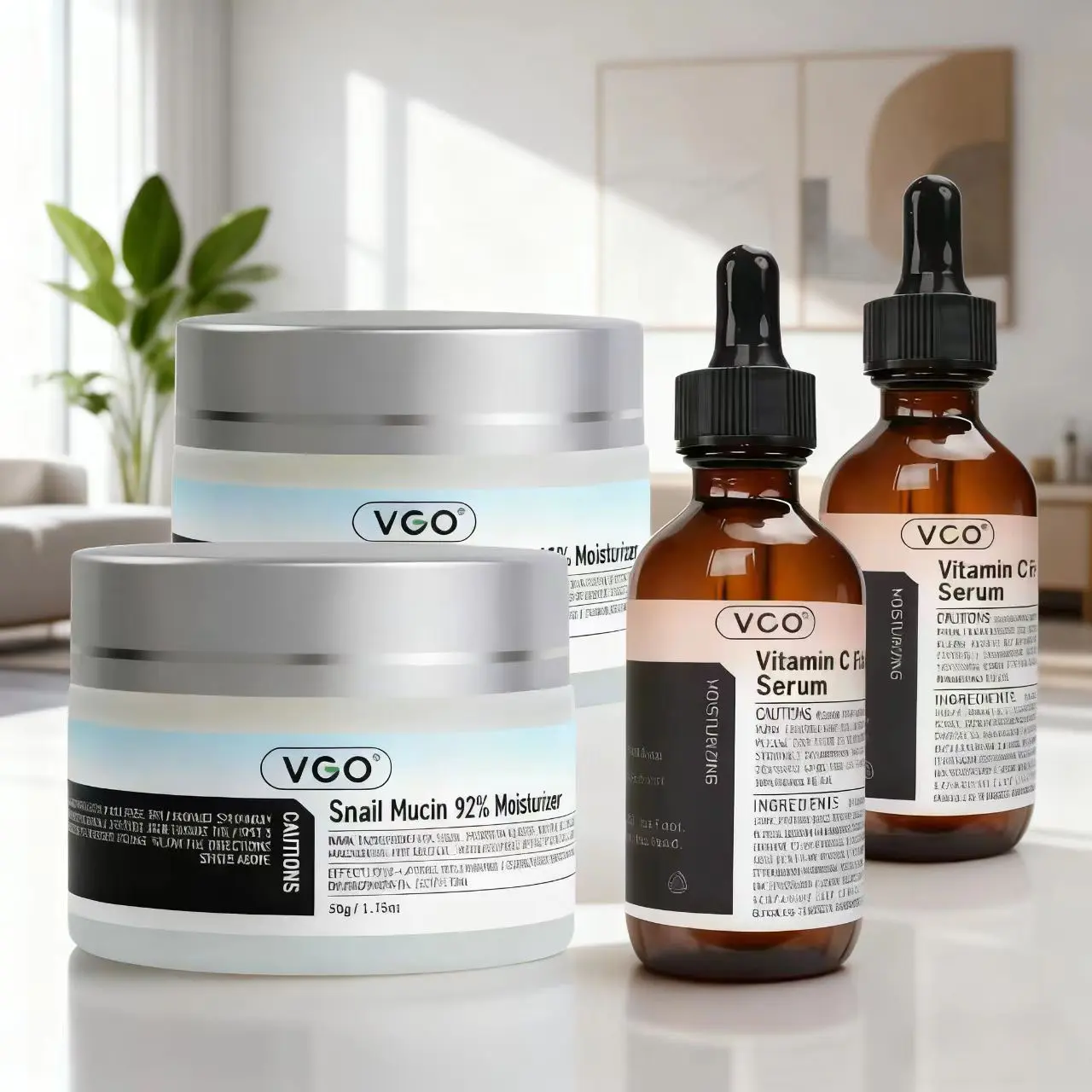 VGO Vitamin C Facial Serum with 92% Snail Mucin Moisturizing Cream: Repairs and hydrates, helping your skin stay fair and smooth.