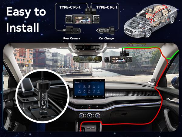 IIWEY C4-pro 4 Channel Dash Cam 360° View, STARVIS 2 Front 2.7K Rear 2K Inside 1080P x2, 8IR LEDs Night Vision 3.0, PlateTag AI for Plate Clarity, 5GHz WiFi GPS, Voice Control, 24/7 Parking Mode, For Free 128GB Card