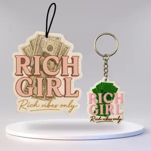 Inspirational Luxury Car Air Freshener & Keychain Bundle – “Essentials by Mery” Collection for Motivation & Positive Energy (Rich Girl – Strawberry)