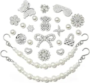 22Pcs Bling Shoe Charms for Sandals and Clogs, 2Pcs Pearl Shoe Chains and Accessories, DIY Shoe Decoration Kit, Party Favors for Women and Girls