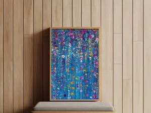 Botanical Wall Art Print Poster, Bright Blue Wild Flower Painting Print, Flower Painting, Girls Room Decor