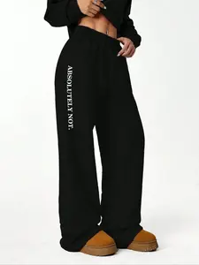 Women's Summer Casual Set, Letter Print Drawstring Adjustable Knit Joggers, Ideal for Spring & Fall, Outdoor Activities, Fitted Style