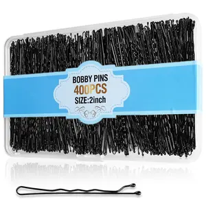 400 count Bobby Pins Black,  Curved Bobby Pin Brown Blonde Hair Secure-Hold & -Free, 2-Inch Non-Sliding Black Bobby Pins, Invisble Wave Hair Pins for Women Girl  for Various Hair Styles