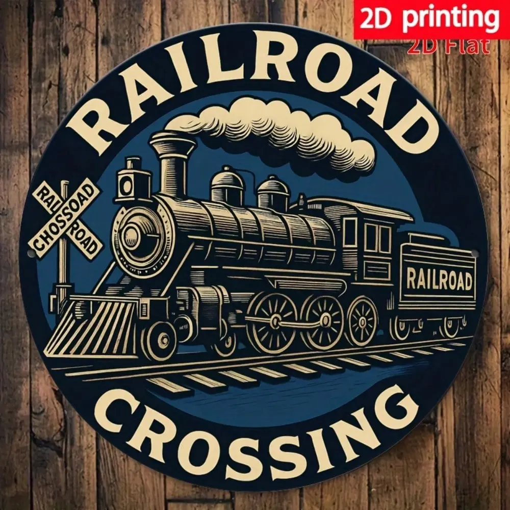 Vintage 2D Aluminum Railroad Theme Wall Decor Steam Train Logo Aluminum Hanging Ornament Retro Railroad Home Style Aluminum Plaque