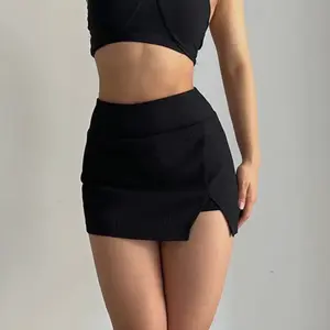 Comfort Mini Ribbed Tennis Skort with Side Slit and Pocket for Women Fit Skirt Gym Shorts Comfortable