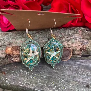 Real Starfish and Dianthus Leaf Earrings - #105