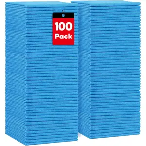 Blue Shop Towels 100 Pack, Reusable Microfiber Towels for Cars, Bulk Multipurpose Microfiber Cleaning Cloths, Lint Free Cleaning Rags for Car, House and Kitchen, 11.5 x 11.5 inch