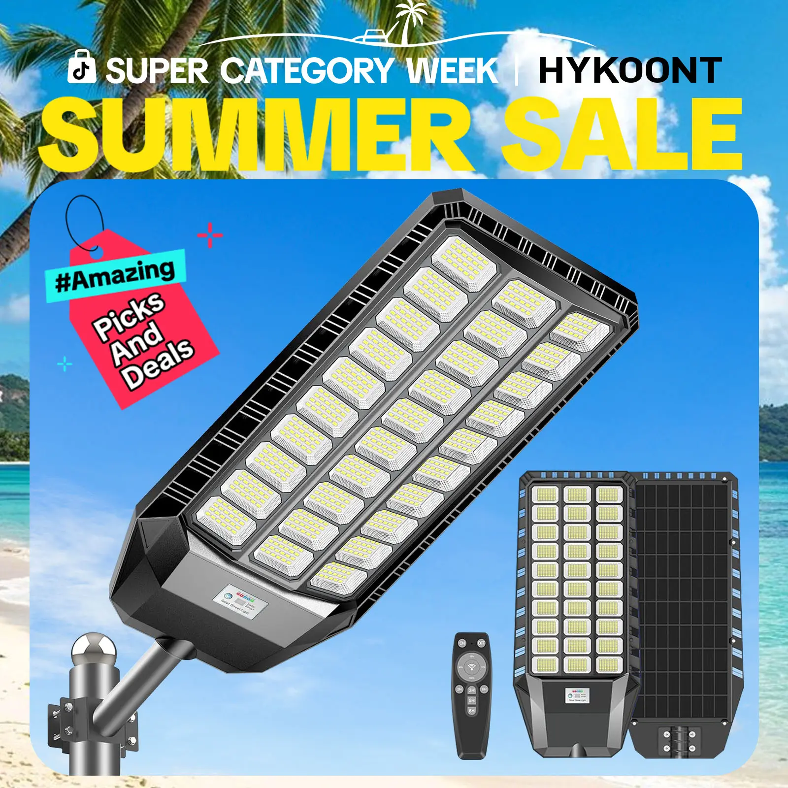 HYKOONT 9000Plus Large Solar Street Light Super Bright Flood Lights Outdoor Solar Parking Lot Lights Dusk to Dawn Outdoor Lighting Motion Sensor and Remote Control summergarden,campingessentials,outdoorfurnitureset,campinggear summerwins