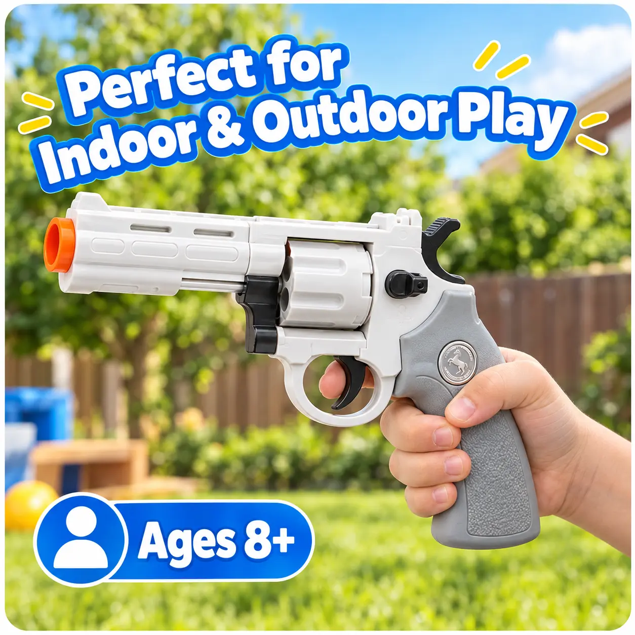 Interactive Foam Blaster Toy, Spring-Powered Soft Projectile Toy, White Toy Blaster with Accessories, Kids 8+ Handheld