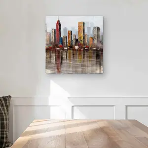 Begin Home Decor C1MP16160ID2DV 16 x 16 in. Rust Looking City Wall Art - Industrial Building Metal Print Decor