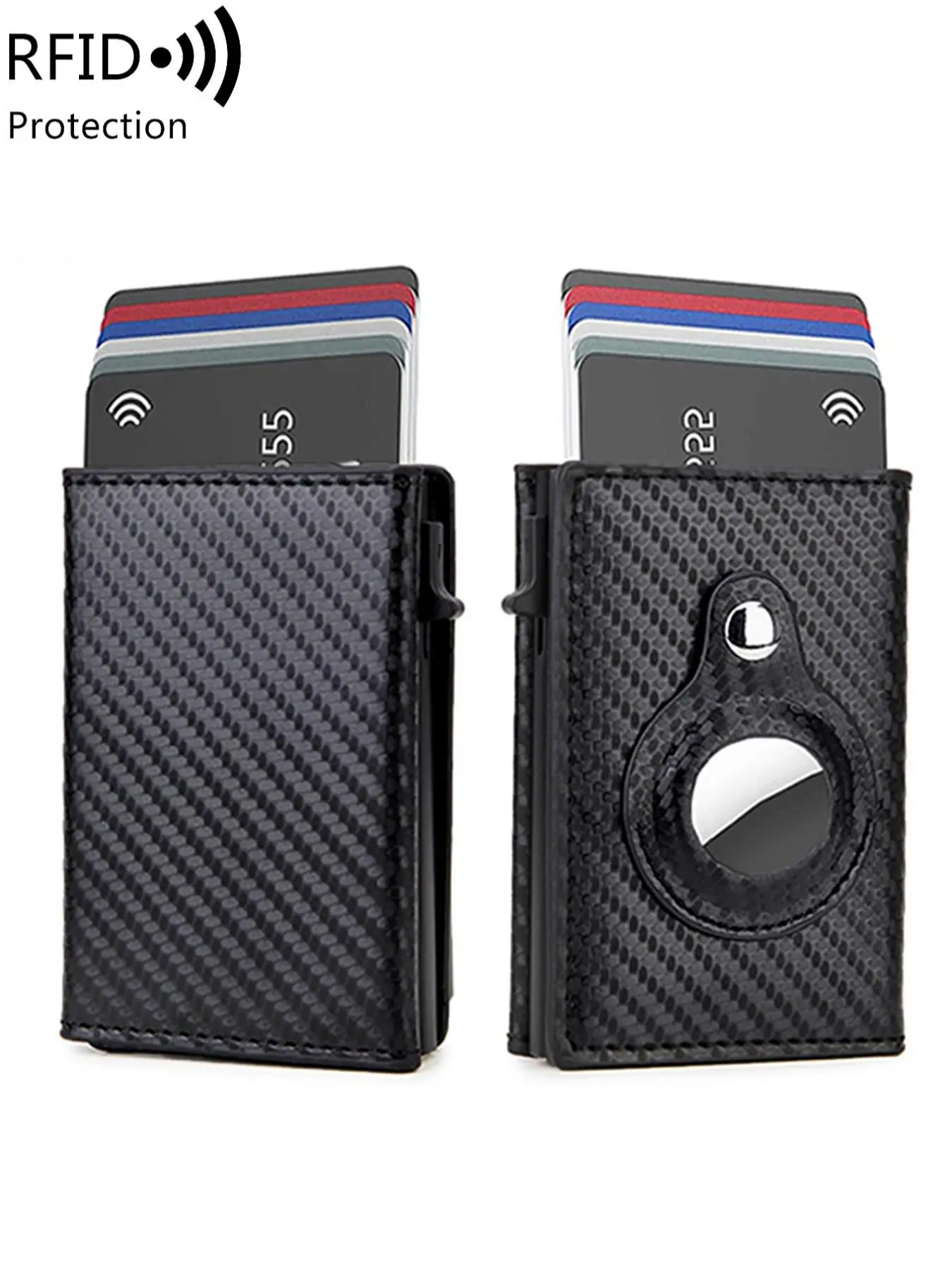 Men's RFID Blocking Minimalist Wallet, Aluminum Automatic Pop-up Trifold Card Holder, Carbon Fiber Anti-theft Coin Pocket with Id Window, Birthday Gif