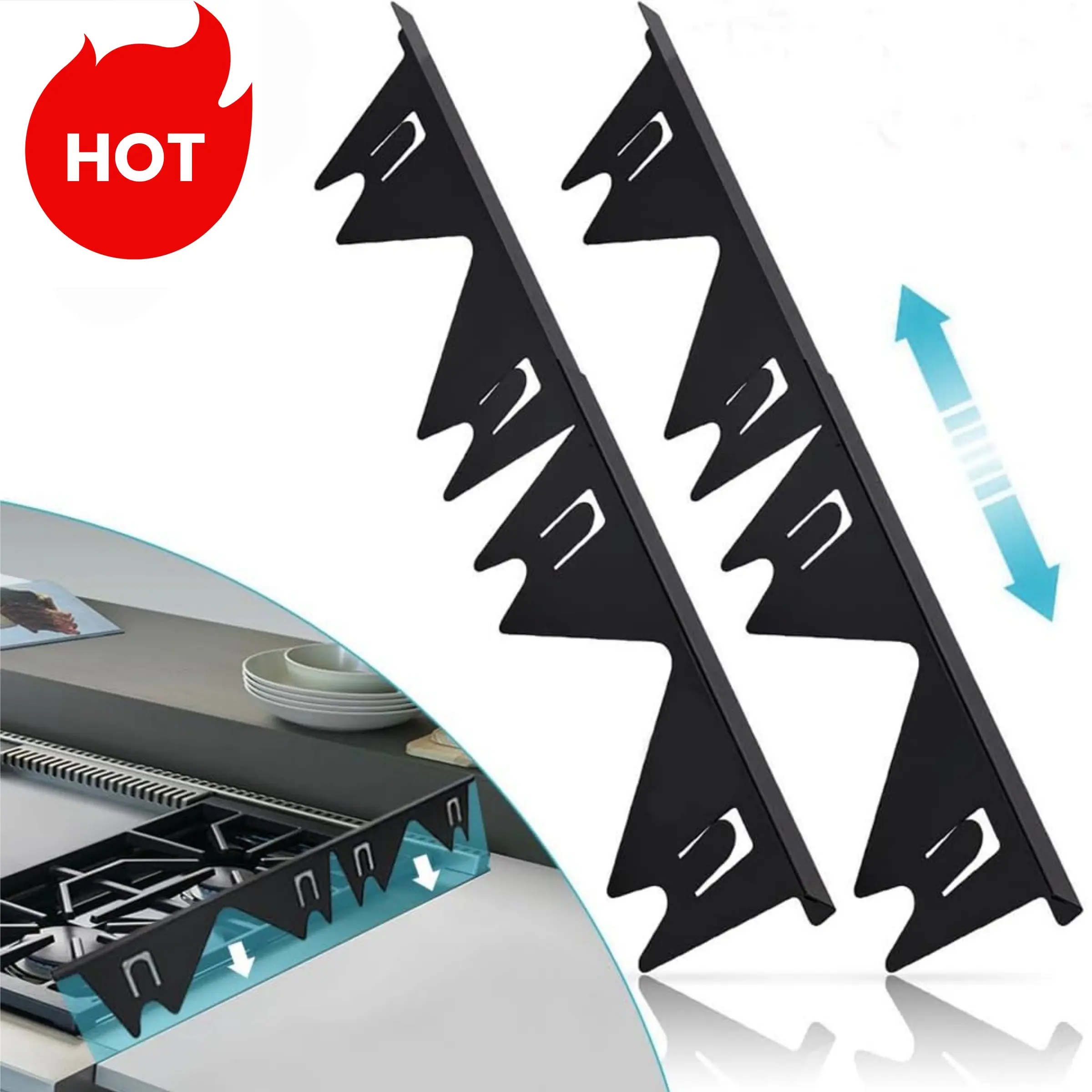 Stainless Steel Household Stove Gap Covers Replacement Parts, Adjustable Filler Pads, Heat Resistant, Durable & Easy Clean, Seals Kitchen Countertop Gaps, Pack of 2/4