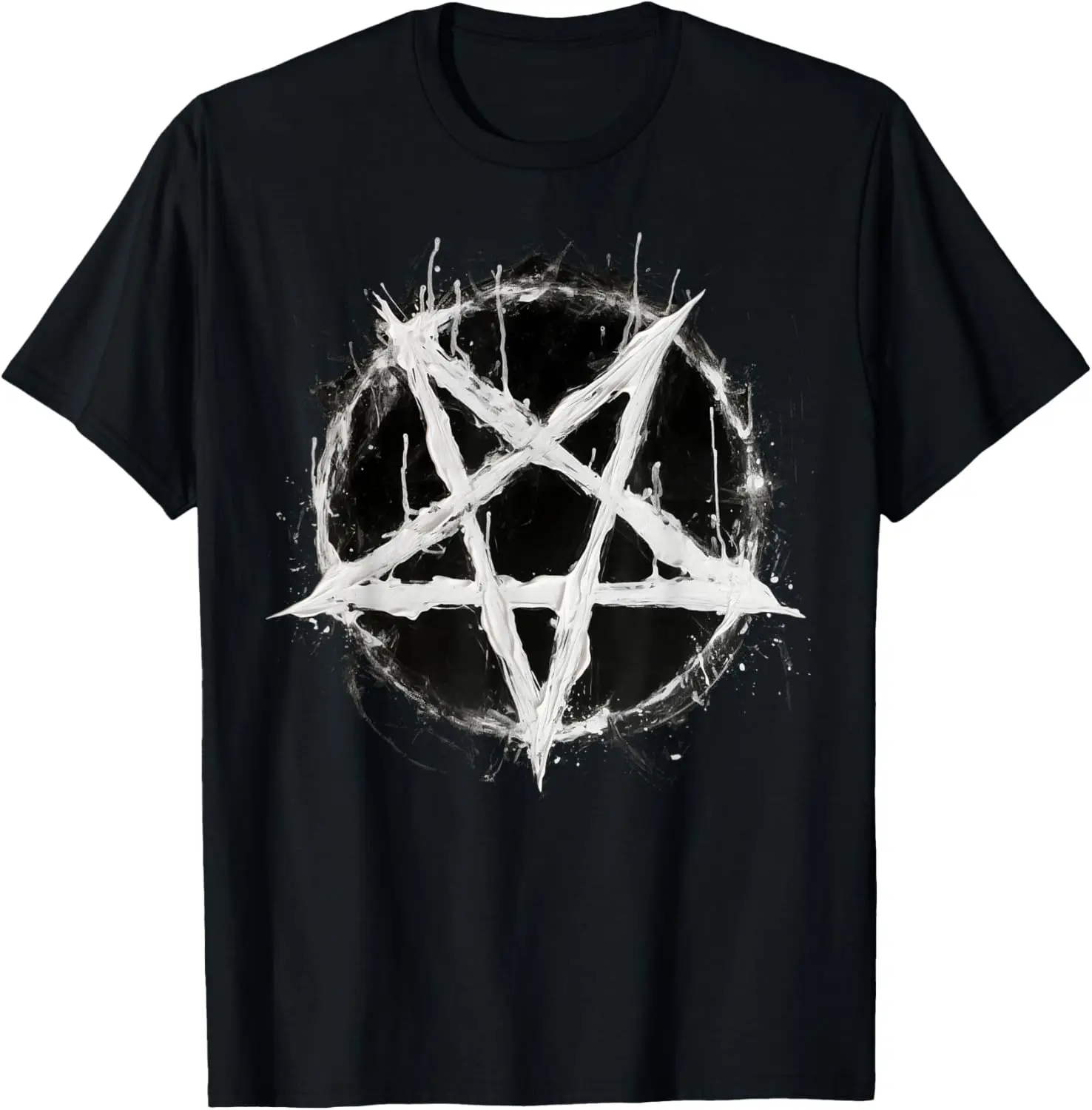 Men's Round Neck Shortsleeve Cotton Graphic T-Shirt - Devil-Themed Gothic Dark Mysterious Menswear Clothes, Natural Fabric Streetwear with 666 Satanic Pentagram, Soft Casual Sports Top, Graphic T Shirts, Classic