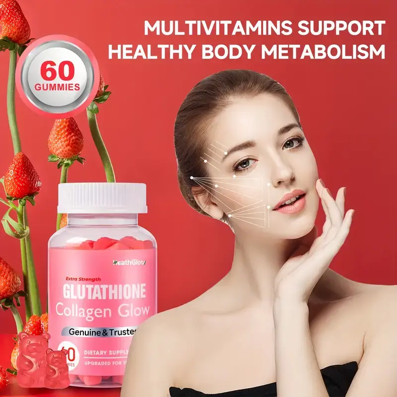 Nature Made Glutathione Collagen Glow Gummies with Vitamin C Zinc & Biotin  Hydrolyzed Peptides for Health 60 Strawberry Flavor Gummies 30 Days Supply  Natural Fitness Dietary Edible