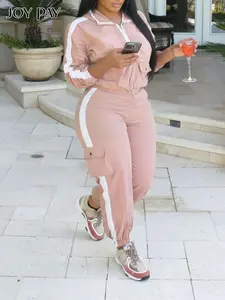 Spring & Fall Sportswear Set, Women's Zipper Hoodie with Hat, Striped Casual Pants, Sports Style Leisure Wear, Sweatsuit with Pockets