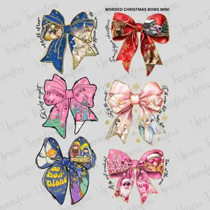 Worded Christmas Bows Mini DTF Transfer Gang Sheet 24.5" x 36" Direct To Film for DIY Enthusiasts Vibrant Custom Options Cozy Handmade Aesthetic