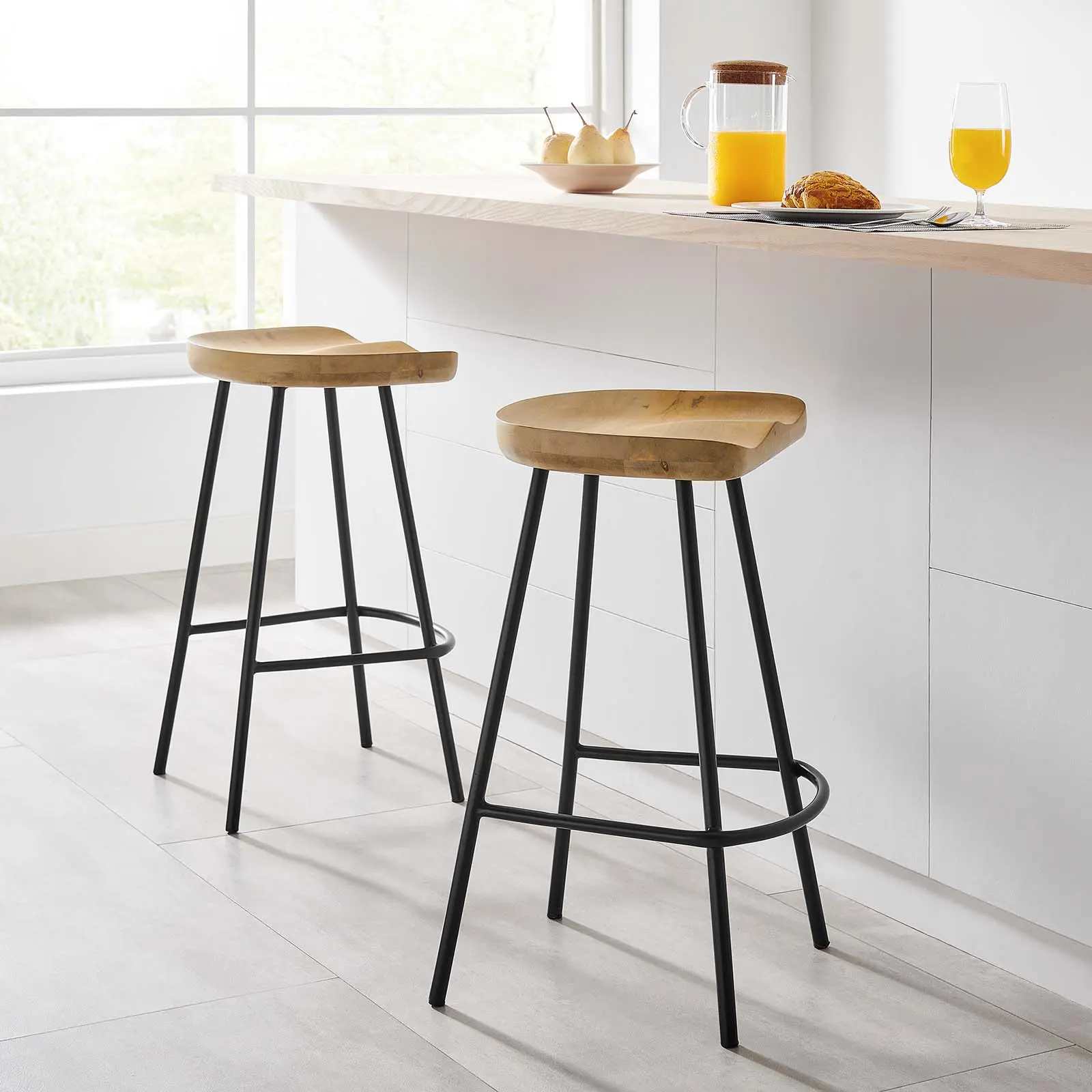 Modway Concord Minimalist Backless Oak Wood Adjustable Counter Stools - Set of 2, Counter-Height, Ergonomic, Home Bar Use, with Weight Capacity Specs, Fully Assembled