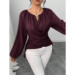 Women's Beaded Wrap-Style Cinched Waist Shirt, Autumn/Winter