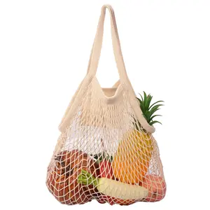 Eco-Friendly Reusable Vegetable and Fruit Mesh Bag Handheld Supermarket Shopping Bag All-Cotton Beach Gift Storage Bag