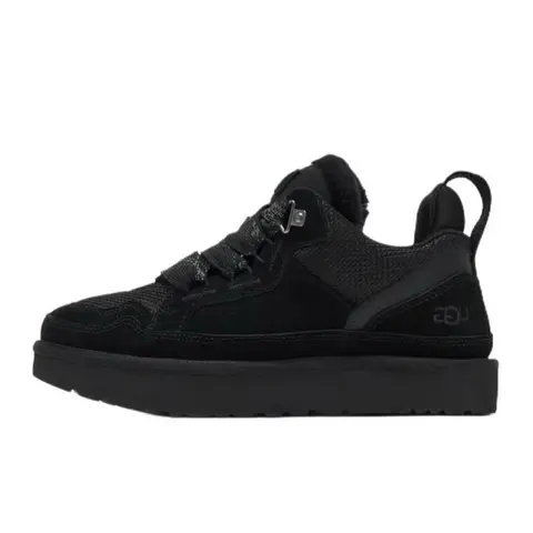 Women’s UGG Lowmel Solid Black Soft Suede Rubber Sneaker - Sporty Chic, Comfortable Closed-Toe Outdoor Footwear with Support, Everyday Fall-Winter Walking Athletic Shoes, Rubber Grip Outsole